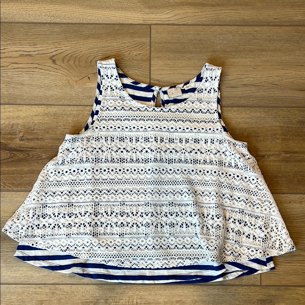 Anthropologie Blue/White Lace Tank Top